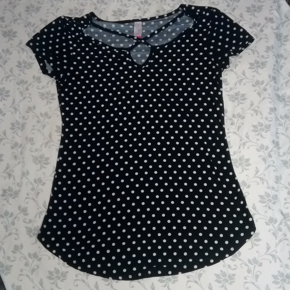 EUC BLK/WHT POLKA DOT SHIRT SZ L (11-13)